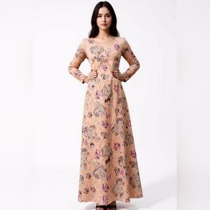 Vintage Mary Lane Champagne Floral Prairie Dress Small